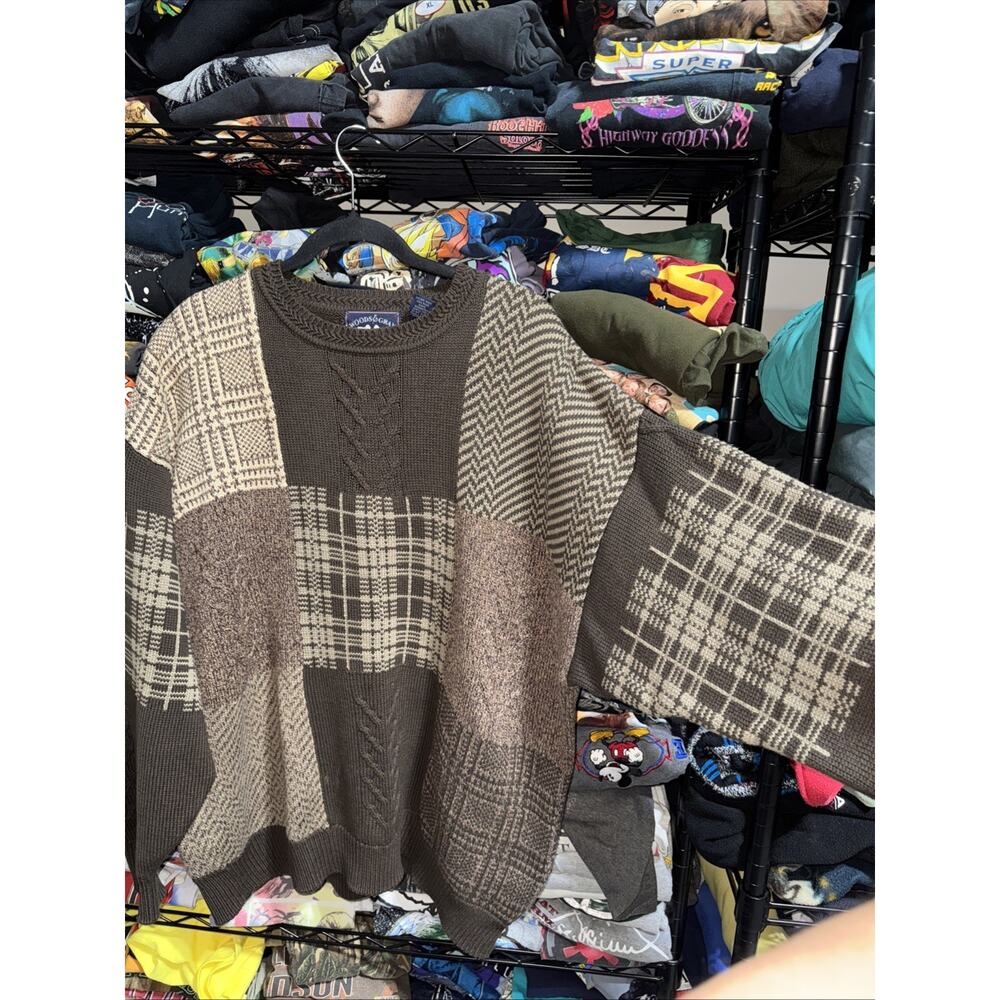 Vintage 90s Woods & Gray 100% Cotton Brown Heavy Knitted Sweater Size Xxl - Picture 3 of 6